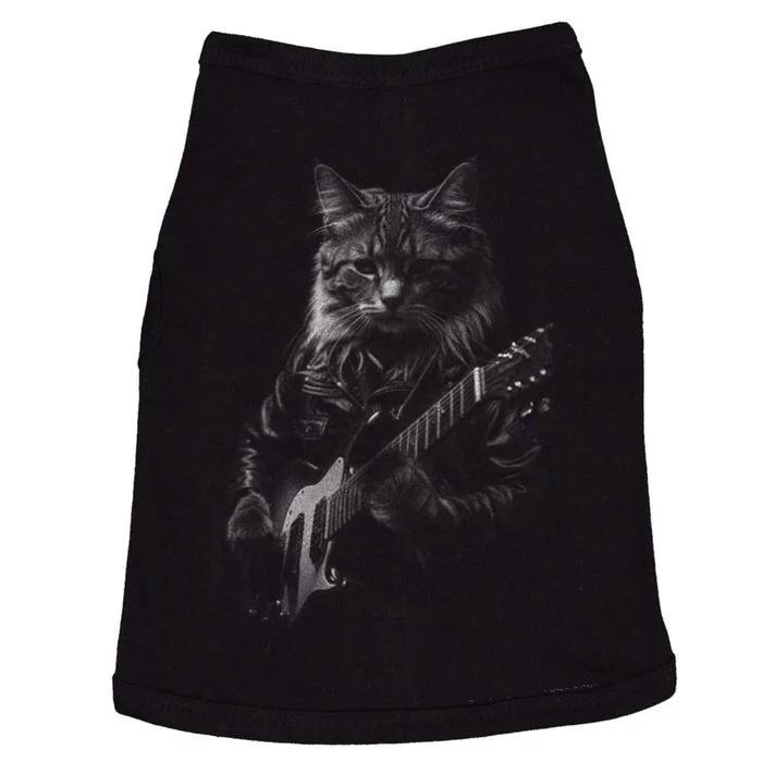 Rock Cat Playing Guitar Funny Guitar Cat Doggie Tank