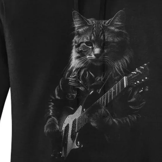 Rock Cat Playing Guitar Funny Guitar Cat Women's Pullover Hoodie