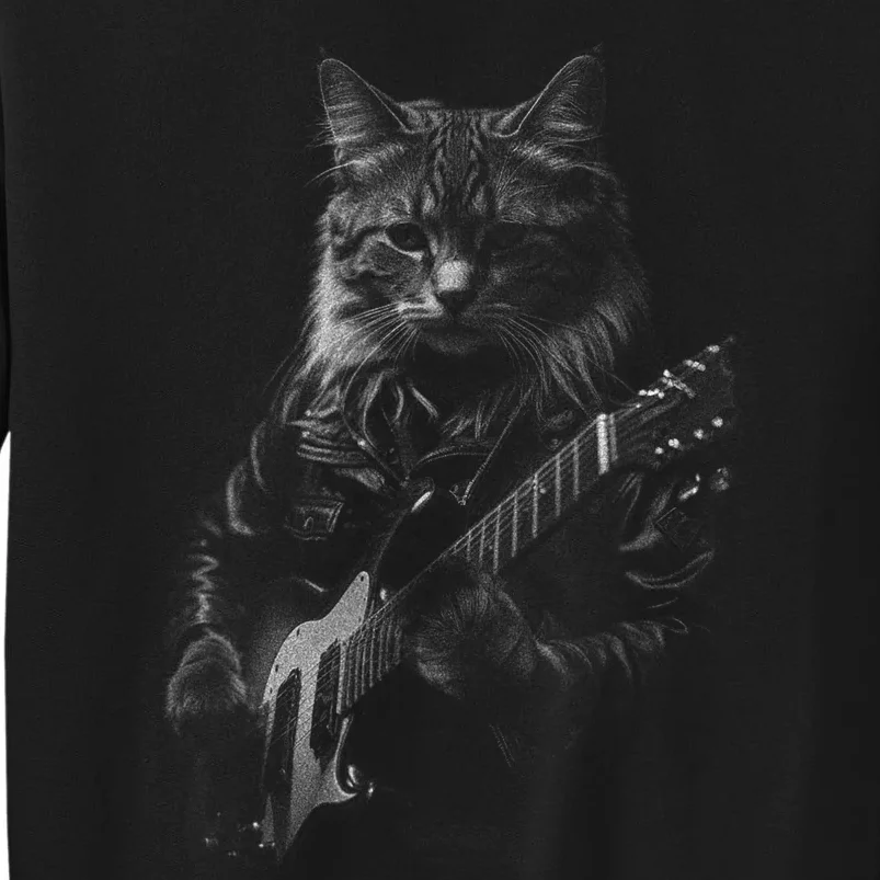 Rock Cat Playing Guitar Funny Guitar Cat Tall Sweatshirt