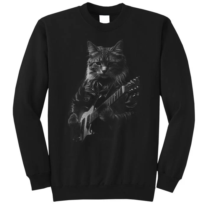 Rock Cat Playing Guitar Funny Guitar Cat Tall Sweatshirt