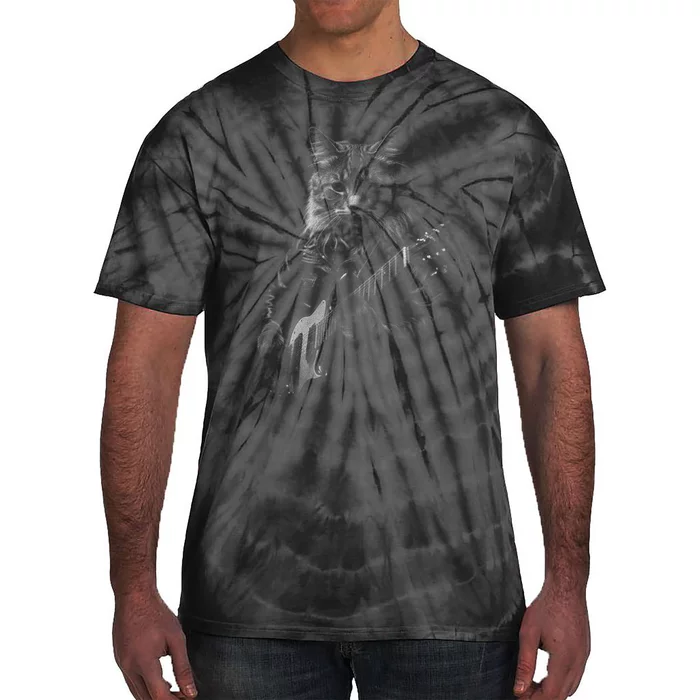 Rock Cat Playing Guitar Funny Guitar Cat Tie-Dye T-Shirt