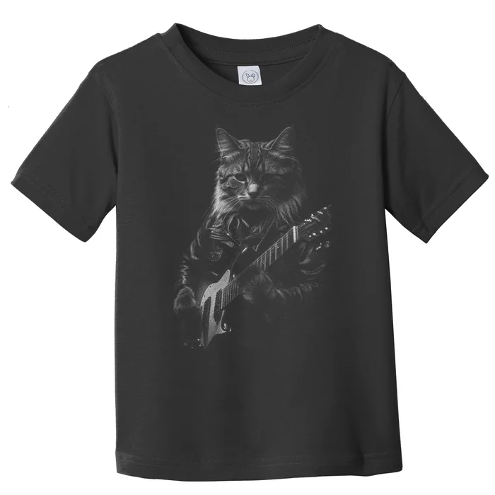 Rock Cat Playing Guitar Funny Guitar Cat Toddler T-Shirt