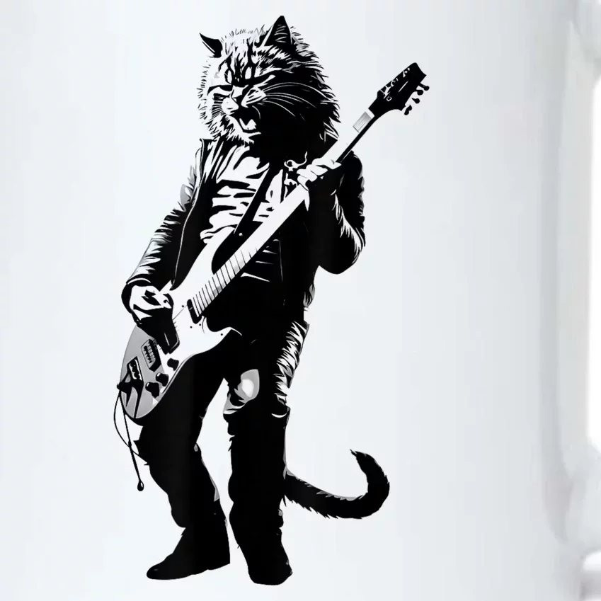 Rock Cat Playing Guitar Funny Guitar Cat Black Color Changing Mug