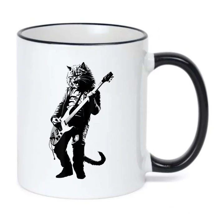 Rock Cat Playing Guitar Funny Guitar Cat Black Color Changing Mug