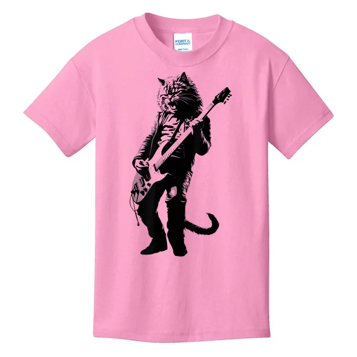 Rock Cat Playing Guitar Funny Guitar Cat Kids T-Shirt