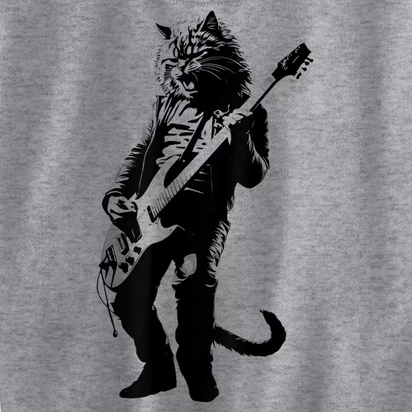 Rock Cat Playing Guitar Funny Guitar Cat Kids Sweatshirt