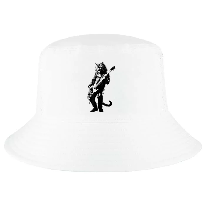 Rock Cat Playing Guitar Funny Guitar Cat Cool Comfort Performance Bucket Hat