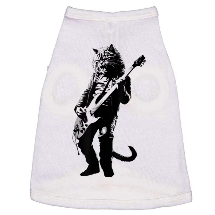 Rock Cat Playing Guitar Funny Guitar Cat Doggie Tank