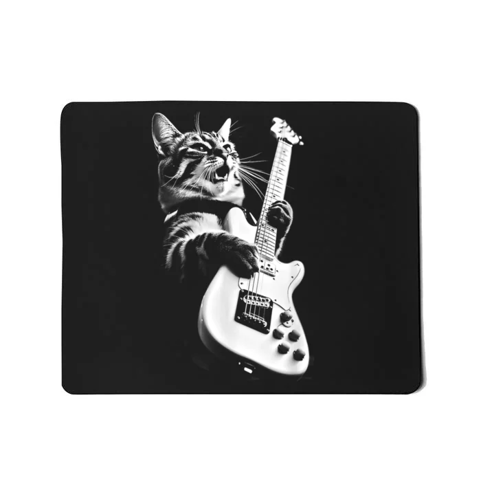 Rock Cat Playing Guitar Funny Guitar Cat Mousepad