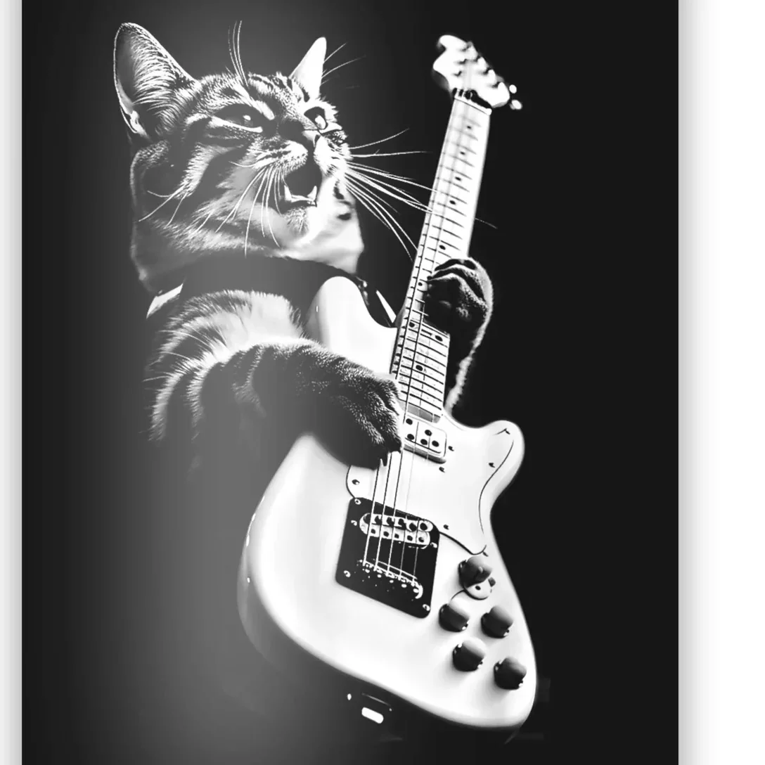 Rock Cat Playing Guitar Funny Guitar Cat Poster