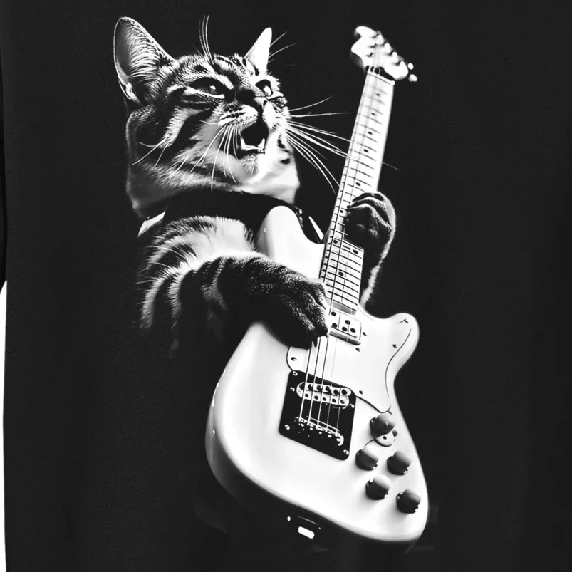 Rock Cat Playing Guitar Funny Guitar Cat Tall Sweatshirt