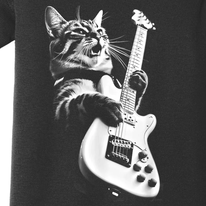 Rock Cat Playing Guitar Funny Guitar Cat Baby Bodysuit