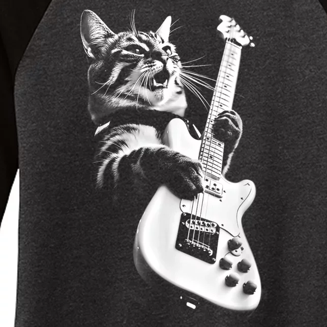 Rock Cat Playing Guitar Funny Guitar Cat Women's Tri-Blend 3/4-Sleeve Raglan Shirt