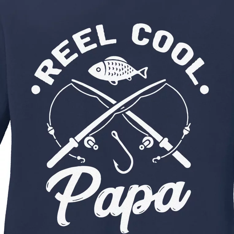 Reel Cool Papa Fishing Fisher Gift For Dads Ladies Long Sleeve Shirt