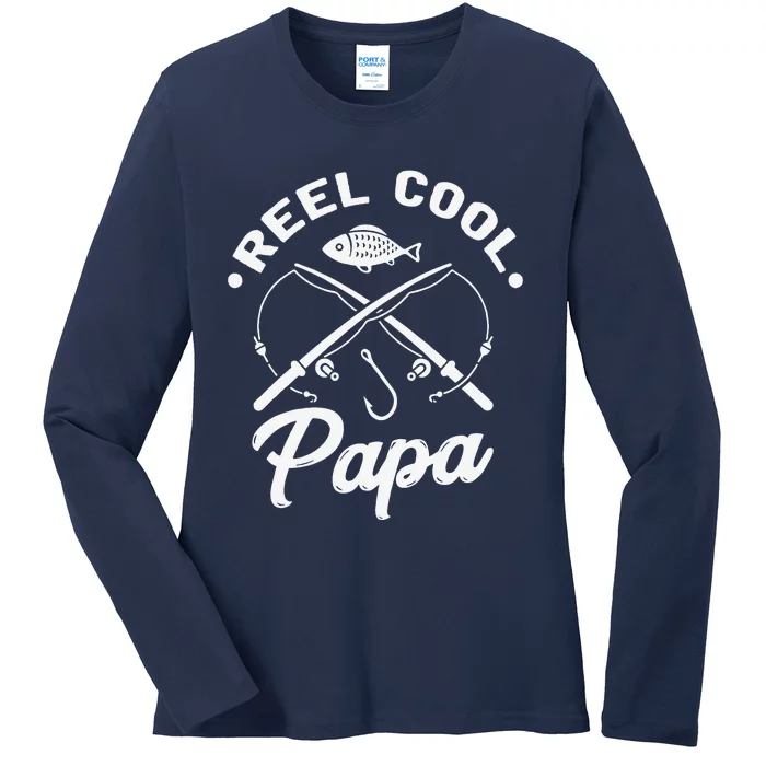 Reel Cool Papa Fishing Fisher Gift For Dads Ladies Long Sleeve Shirt