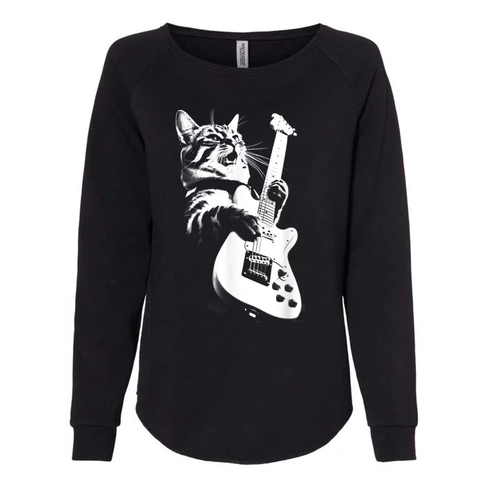 Rock Cat Playing Guitar Funny Guitar Cat Womens California Wash Sweatshirt