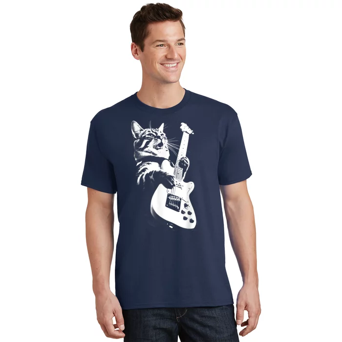 Rock Cat Playing Guitar Funny Guitar Cat T-Shirt