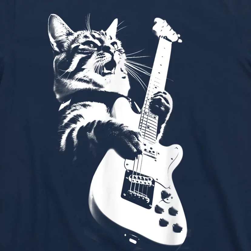 Rock Cat Playing Guitar Funny Guitar Cat T-Shirt