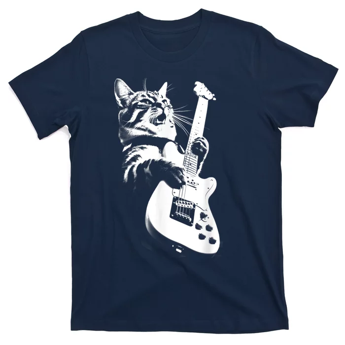 Rock Cat Playing Guitar Funny Guitar Cat T-Shirt