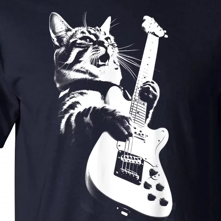 Rock Cat Playing Guitar Funny Guitar Cat Tall T-Shirt