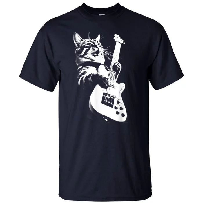 Rock Cat Playing Guitar Funny Guitar Cat Tall T-Shirt