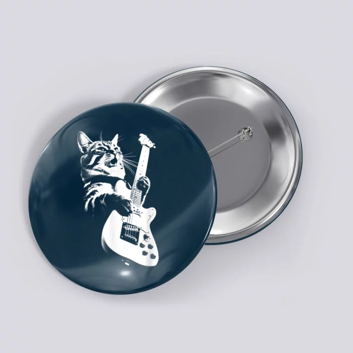 Rock Cat Playing Guitar Funny Guitar Cat Button