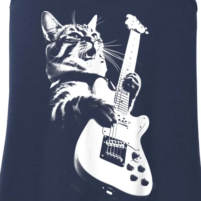 Rock Cat Playing Guitar Funny Guitar Cat Ladies Essential Tank