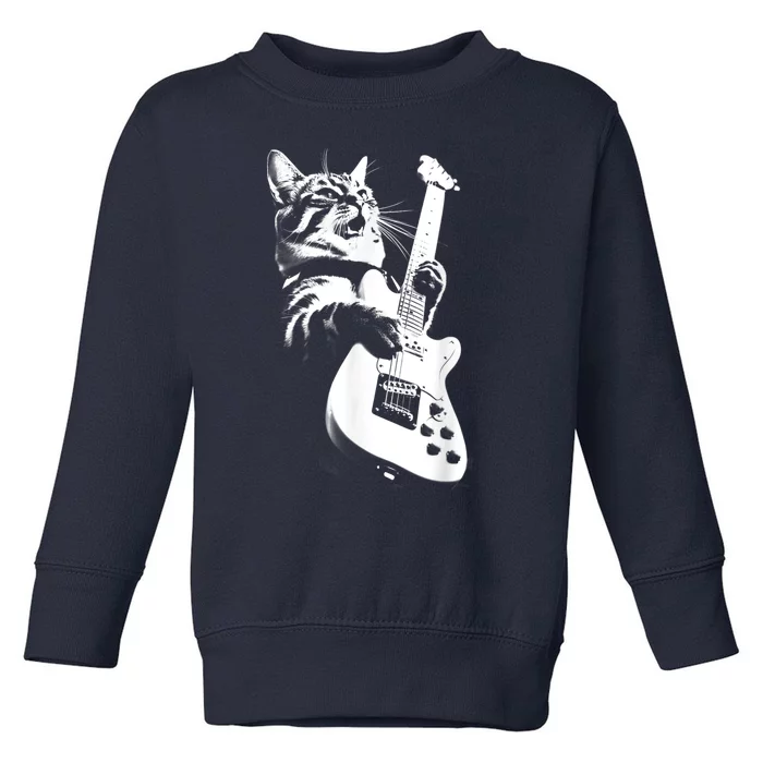 Rock Cat Playing Guitar Funny Guitar Cat Toddler Sweatshirt