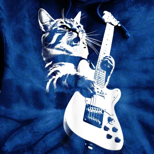 Rock Cat Playing Guitar Funny Guitar Cat Tie Dye Hoodie