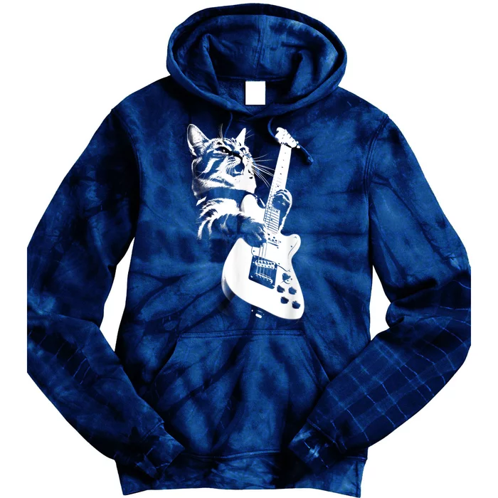 Rock Cat Playing Guitar Funny Guitar Cat Tie Dye Hoodie