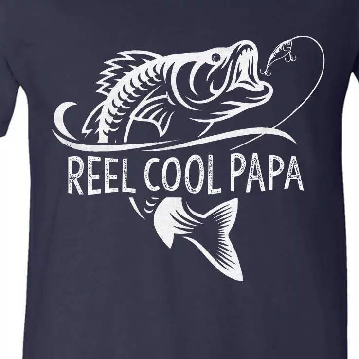 Reel Cool Papa Fishing Dad Gifts Father's Day Fisherman Fish V-Neck T-Shirt