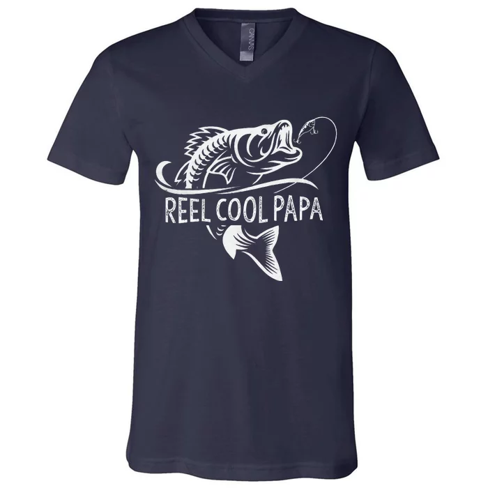 Reel Cool Papa Fishing Dad Gifts Father's Day Fisherman Fish V-Neck T-Shirt