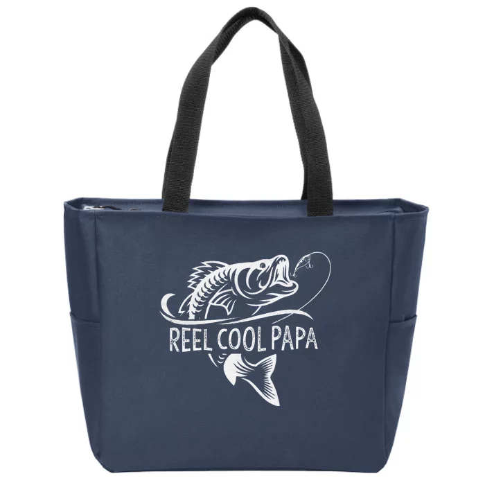 Reel Cool Papa Fishing Dad Gifts Father's Day Fisherman Fish Zip Tote Bag