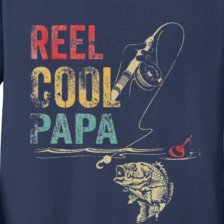 Reel Cool Papa Fish Fishing Fathers Day Kids Long Sleeve Shirt