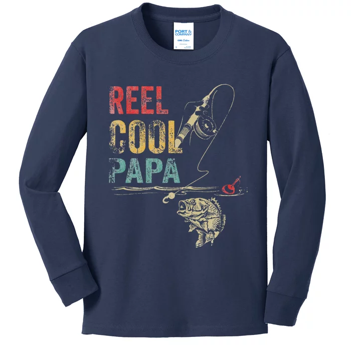 Reel Cool Papa Fish Fishing Fathers Day Kids Long Sleeve Shirt