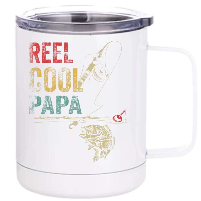 Reel Cool Papa Fish Fishing Fathers Day Front & Back 12oz Stainless Steel Tumbler Cup