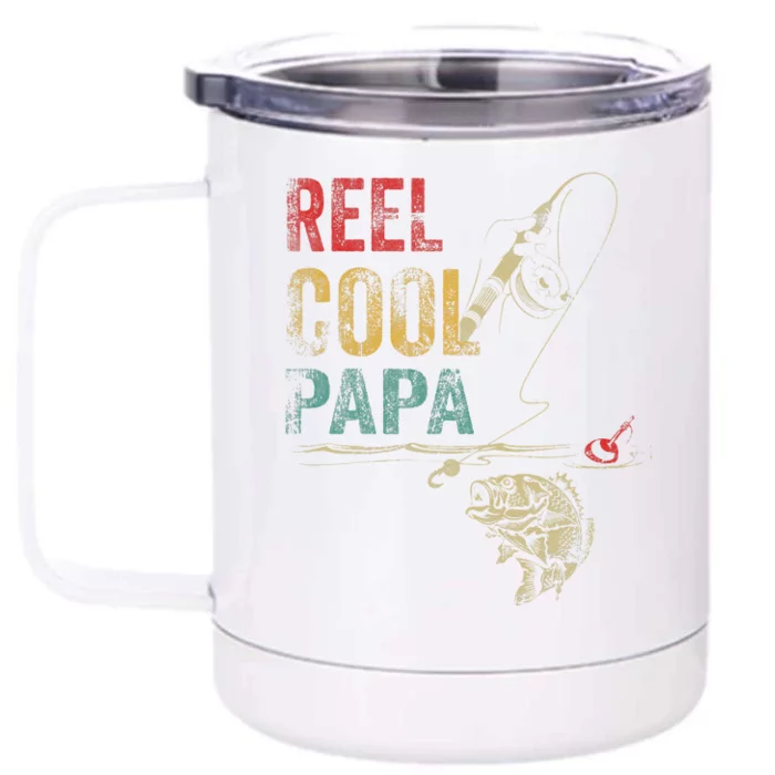 Reel Cool Papa Fish Fishing Fathers Day Front & Back 12oz Stainless Steel Tumbler Cup