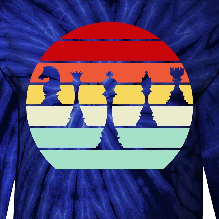 Retro Chess Pieces Tie-Dye Long Sleeve Shirt