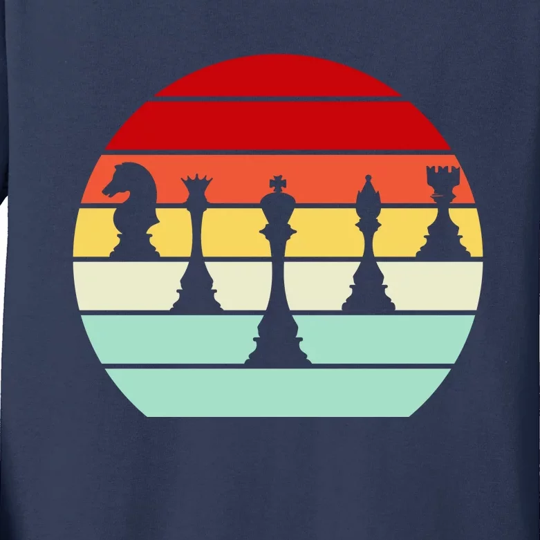 Retro Chess Pieces Kids Long Sleeve Shirt