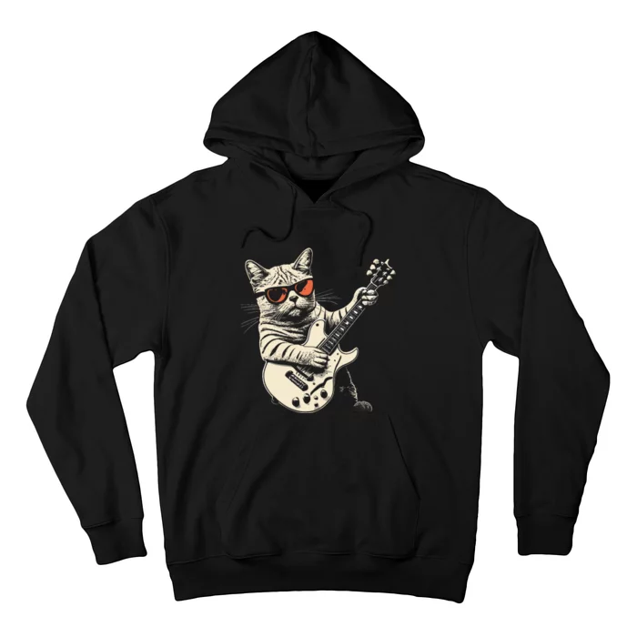 Rock Cat Playing Guitar Rock Kitty Funny Guitar Cat Hoodie