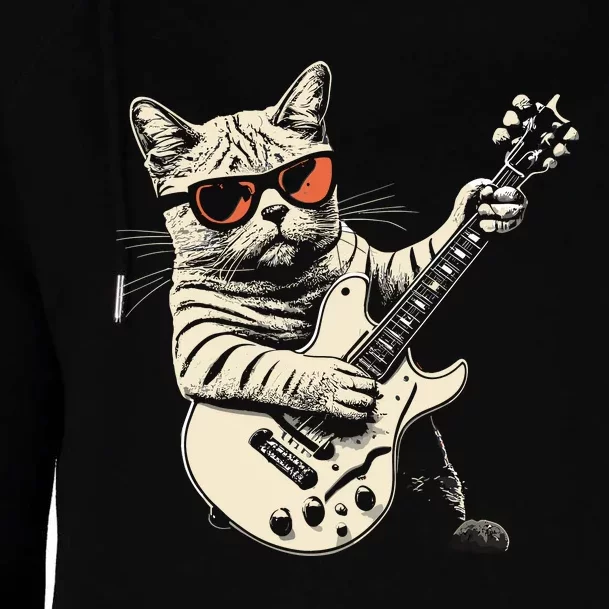 Rock Cat Playing Guitar Rock Kitty Funny Guitar Cat Womens Funnel Neck Pullover Hood