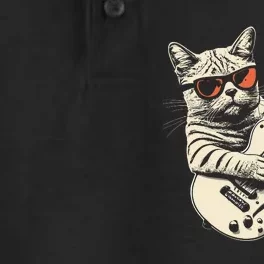 Rock Cat Playing Guitar Rock Kitty Funny Guitar Cat Dry Zone Grid Performance Polo