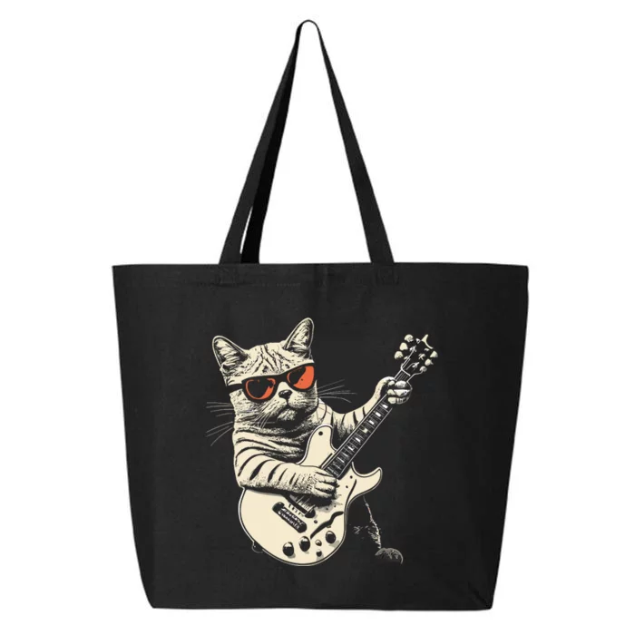 Rock Cat Playing Guitar Rock Kitty Funny Guitar Cat 25L Jumbo Tote