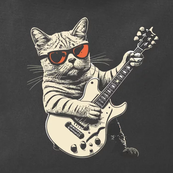 Rock Cat Playing Guitar Rock Kitty Funny Guitar Cat Zip Tote Bag