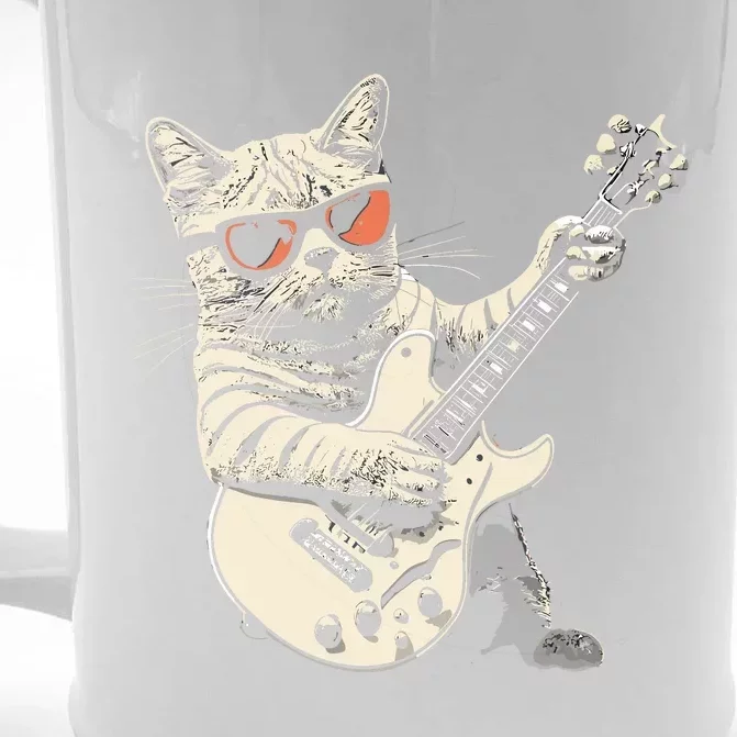 Rock Cat Playing Guitar Rock Kitty Funny Guitar Cat Front & Back Beer Stein