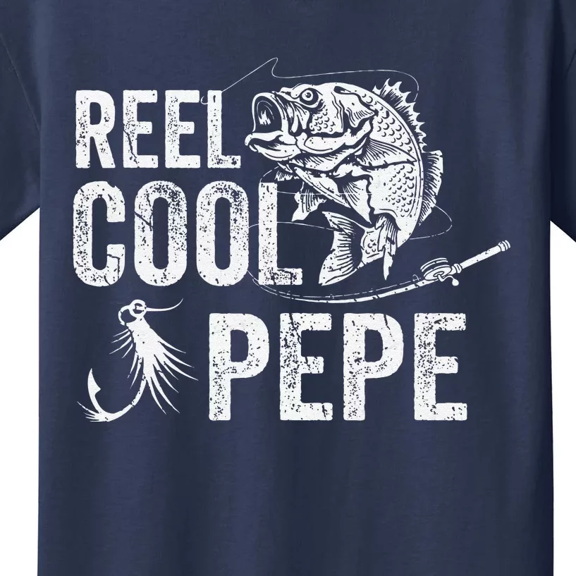 Reel Cool Pepe Fishing Fathers Day Gifts Kids T-Shirt