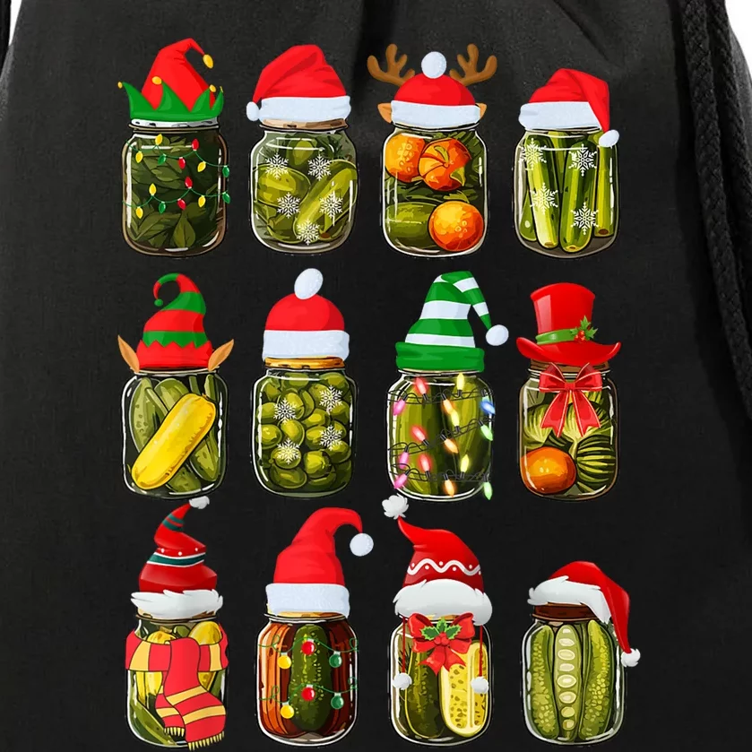 Retro Canned Pickles Jars Christmas Lights Canning Season Drawstring Bag