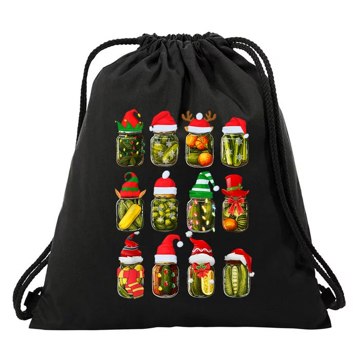 Retro Canned Pickles Jars Christmas Lights Canning Season Drawstring Bag