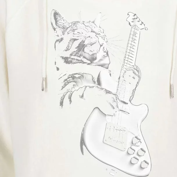 Rock Cat Playing Guitar Funny Guitar Cat Womens Funnel Neck Pullover Hood