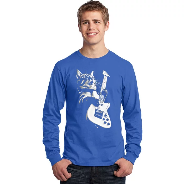 Rock Cat Playing Guitar Funny Guitar Cat Tall Long Sleeve T-Shirt